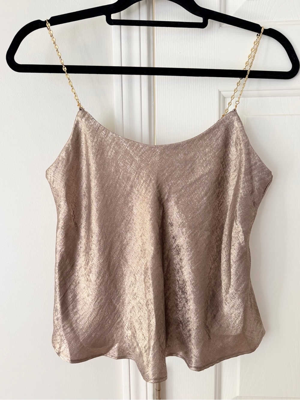 Vernacular Metallic Bronze Cami Swing Top with Chain Straps, Size M